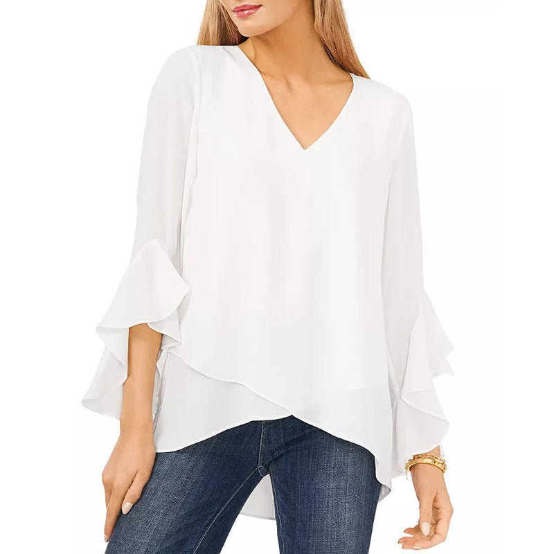 Cămașă cu decolteu în V de culoare uni