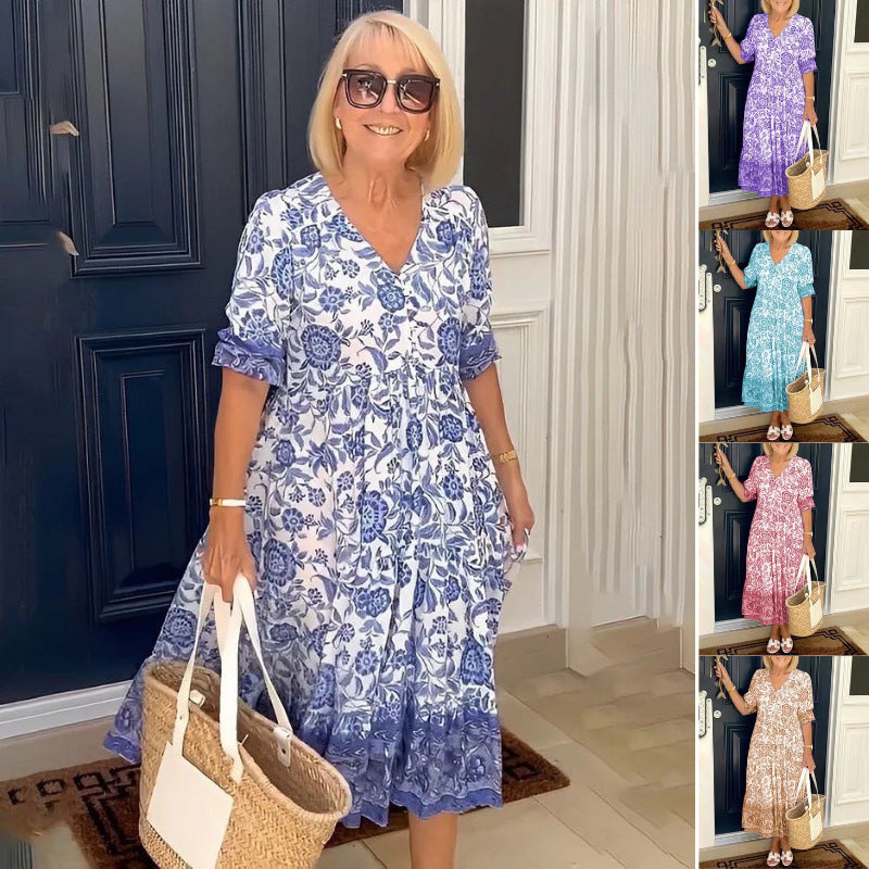 Rochie lungă cu imprimeu Tie-Dye floral