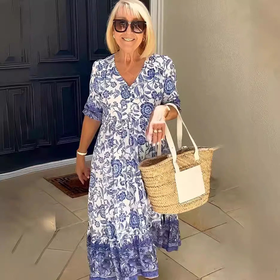 Rochie lungă cu imprimeu Tie-Dye floral