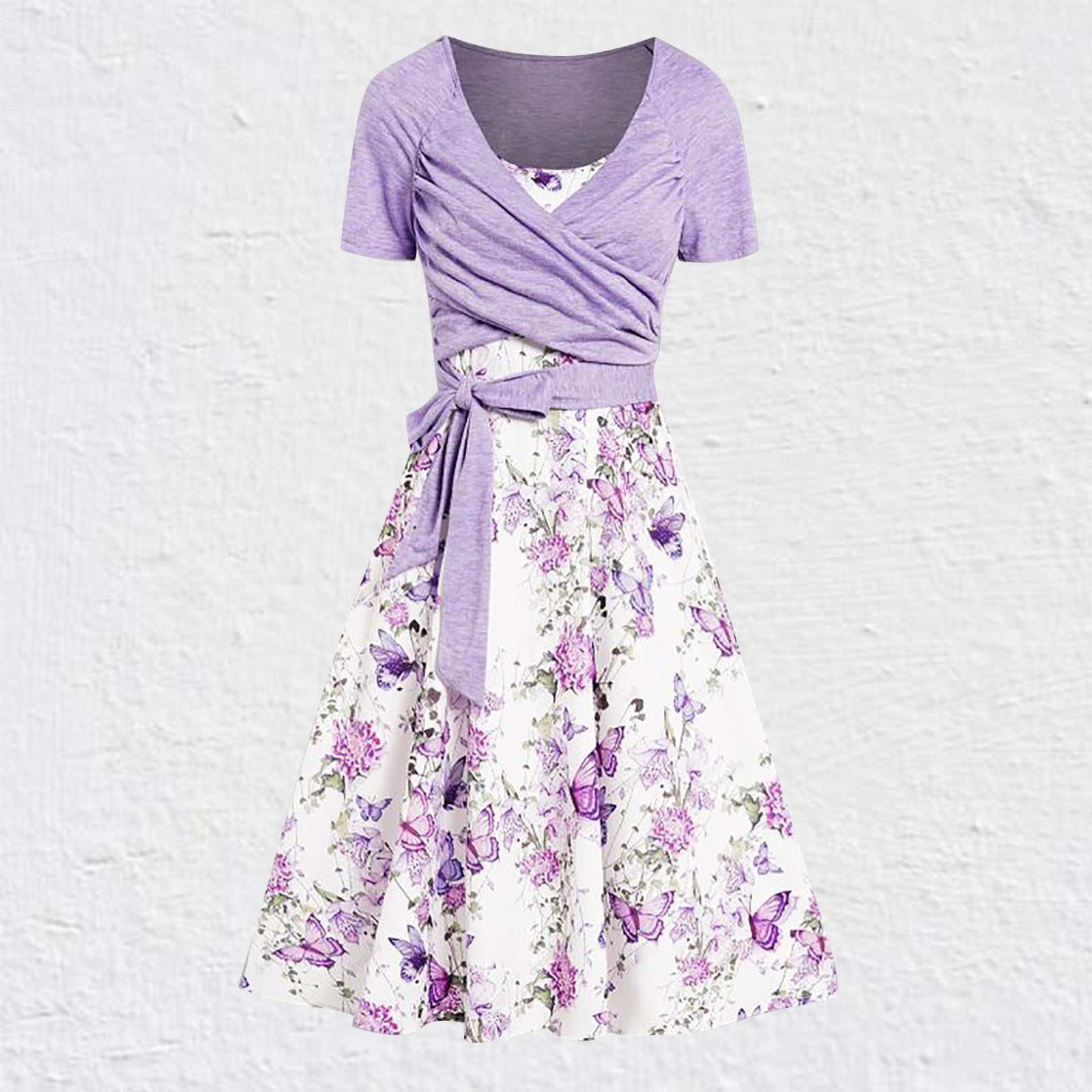 Imbracaminte exterioara cu maneca scurta cu decolteu in V Rochie imprimata din doua piese