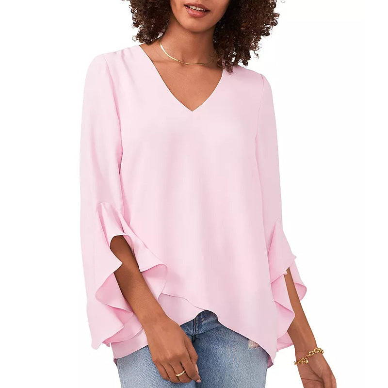 Cămașă cu decolteu în V de culoare uni