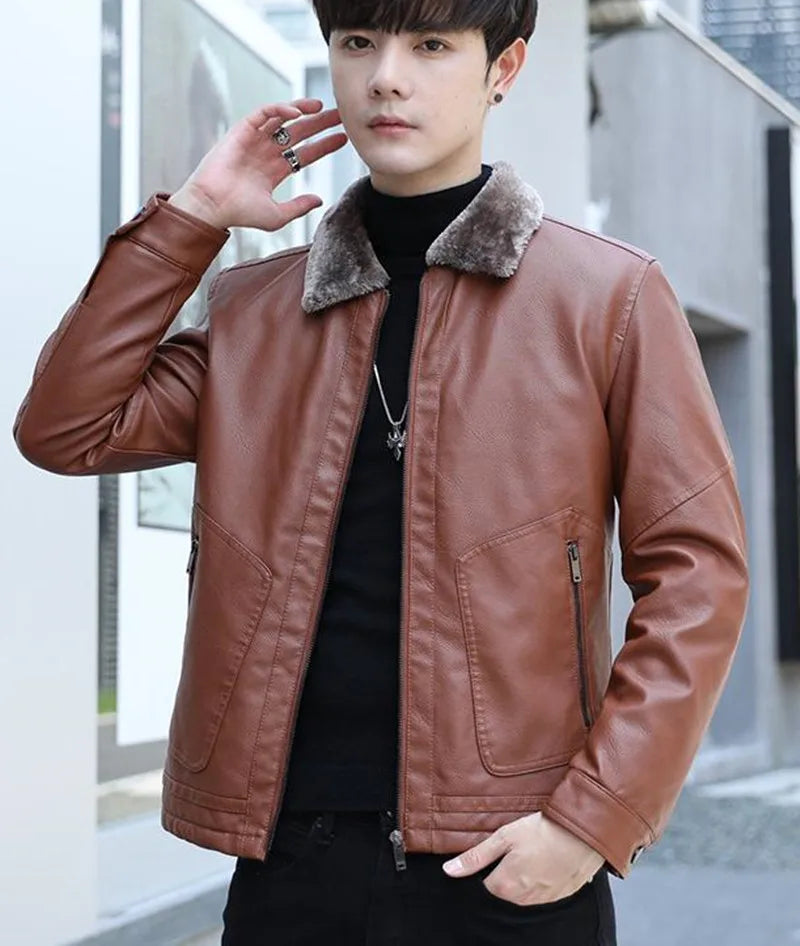 Geaca de iarna din piele pentru barbati
