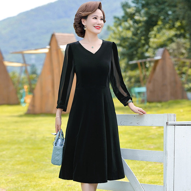 Rochie de toamnă Rochie cu mânecă lungă sub genunchi