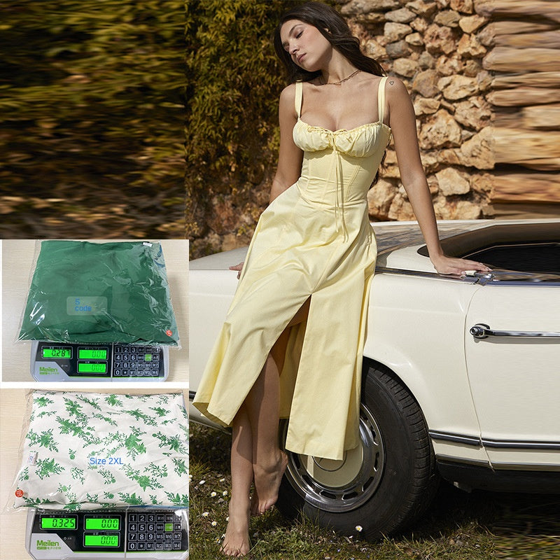 Vară fierbinte, grațioasă și la modă, cu bretele de înaltă calitate, rochie blândă, fustă în stil francez pentru femei